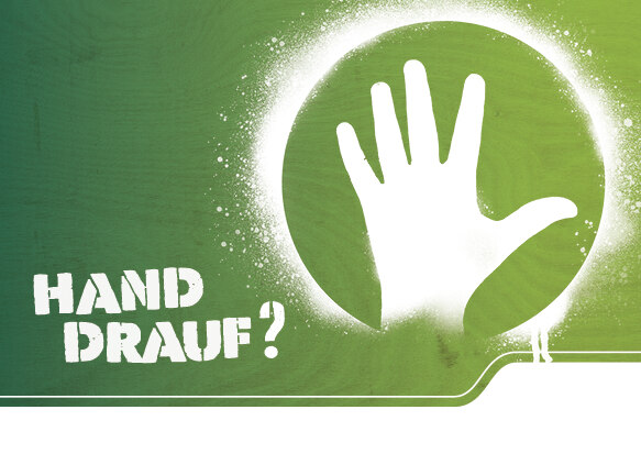 Karte Hand drauf mit Informationen zum eigenen Handabdruck