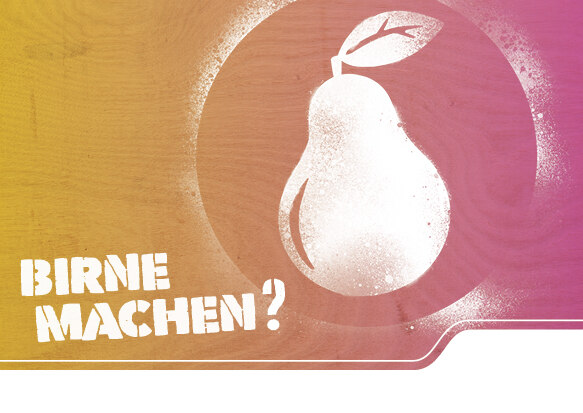 Karte mit der Aufschrift "Birne machen" im Zusammenhang von Klima und Ernährung